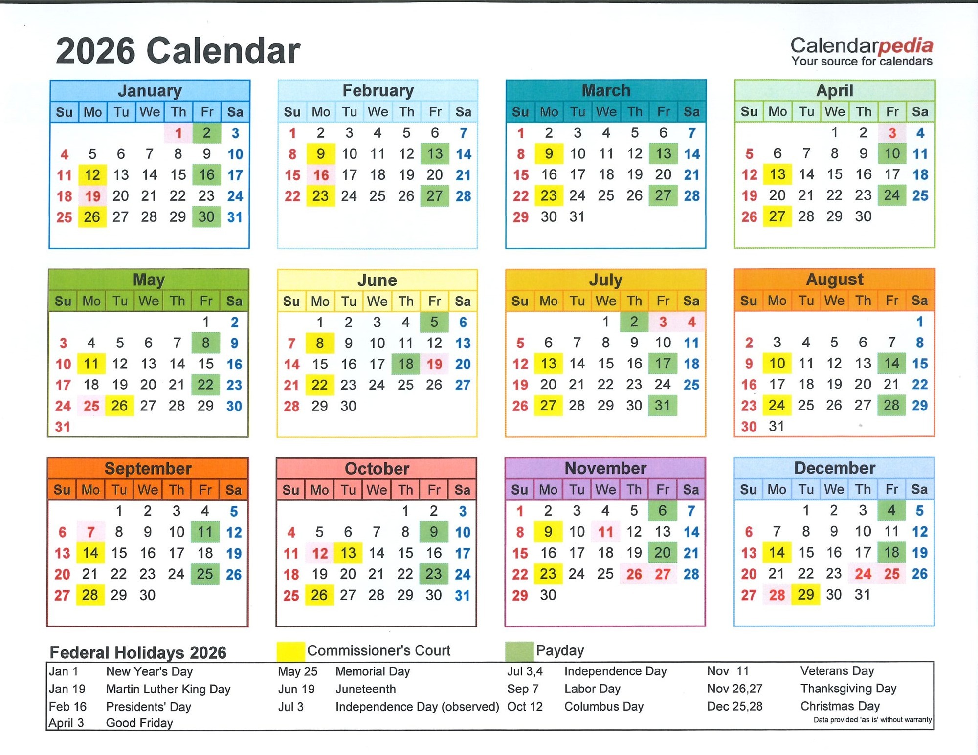2026 Holiday Calendar
